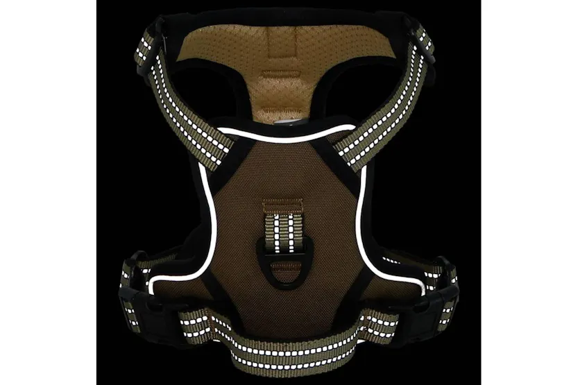 Dog Harness With Lead Collar Adjustable Brown M Dog Harness With Lead Collar Adjustable Brown M