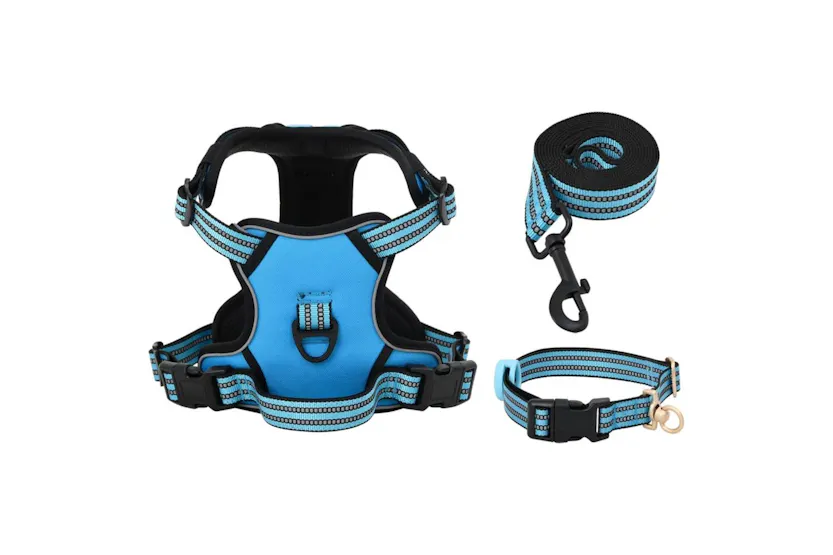 Dog Harness With Lead Collar Adjustable Blue L Dog Harness With Lead Collar Adjustable Blue L
