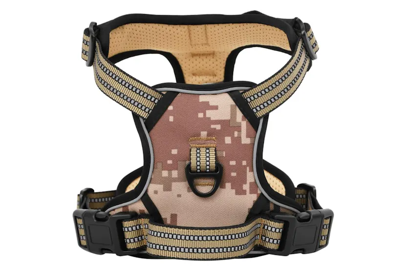 Dog Harness With Lead Collar Adjustable Camouflage Brown L Dog Harness With Lead Collar Adjustable Camouflage Brown L