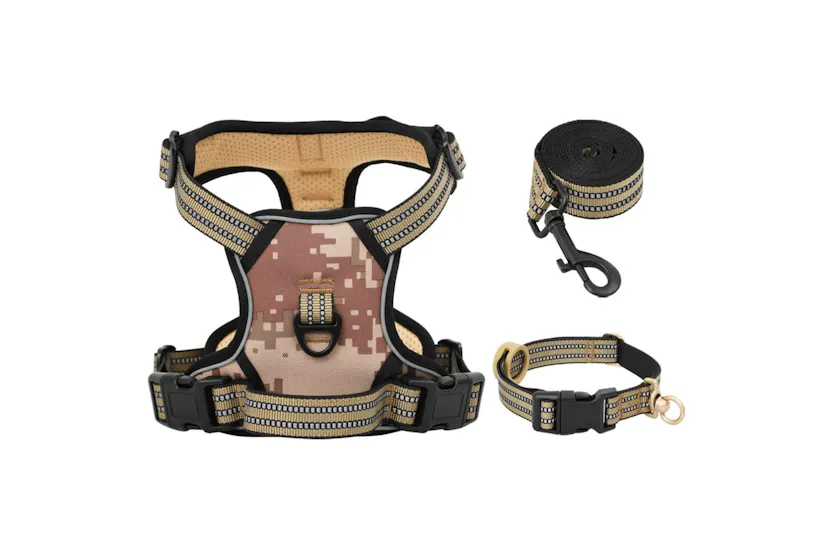 Dog Harness With Lead Collar Adjustable Camouflage Brown Xl Dog Harness With Lead Collar Adjustable Camouflage Brown Xl