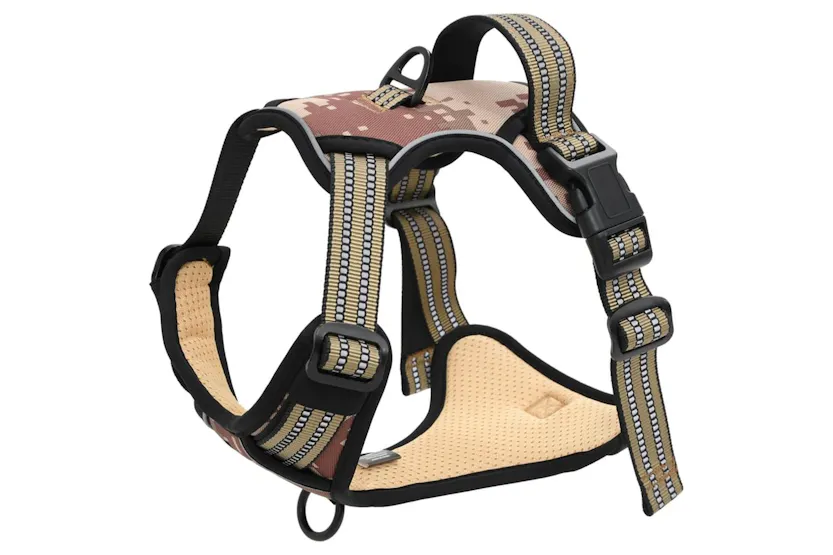 Dog Harness With Reflective Stripes Adjustable Camouflage Brown S Dog Harness With Reflective Stripes Adjustable Camouflage Brown S