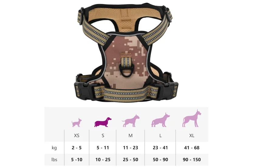 Dog Harness With Reflective Stripes Adjustable Camouflage Brown S Dog Harness With Reflective Stripes Adjustable Camouflage Brown S