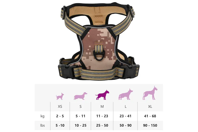 Dog Harness With Reflective Stripes Adjustable Camouflage Brown M Dog Harness With Reflective Stripes Adjustable Camouflage Brown M