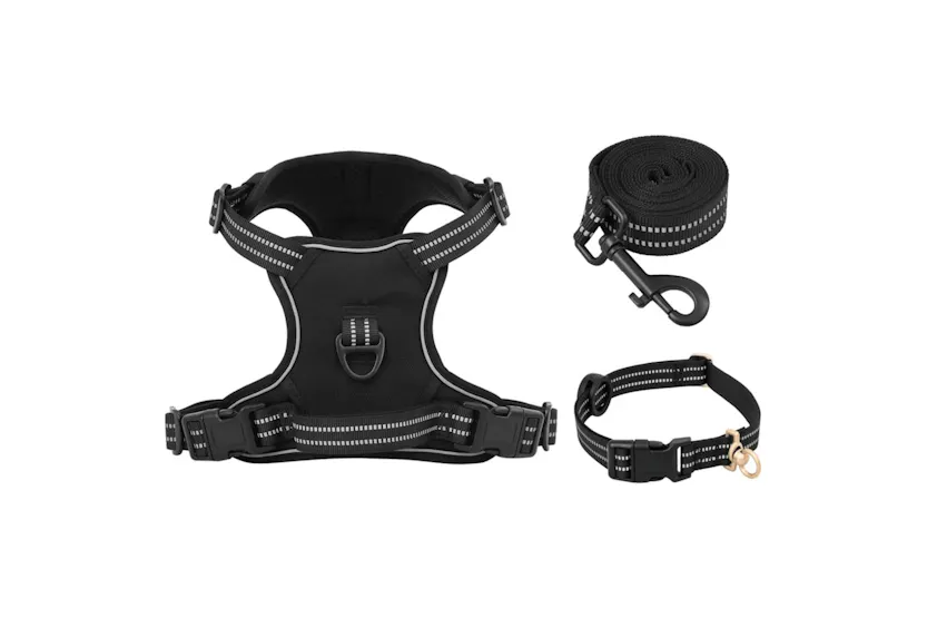 Dog Harness With Lead Collar Adjustable Black S Dog Harness With Lead Collar Adjustable Black S