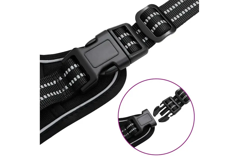 Dog Harness With Reflective Stripes Adjustable Black M Dog Harness With Reflective Stripes Adjustable Black M