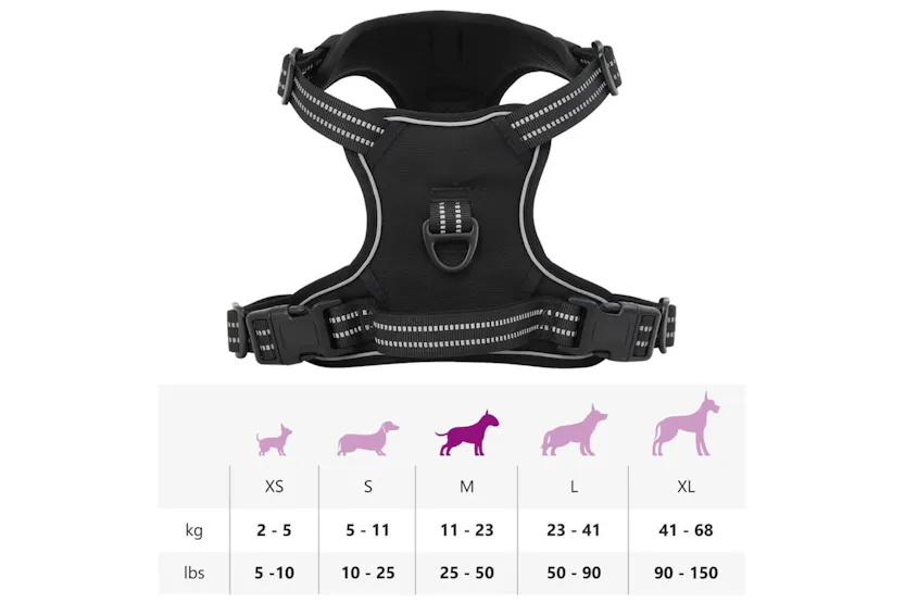 Dog Harness With Reflective Stripes Adjustable Black M Dog Harness With Reflective Stripes Adjustable Black M