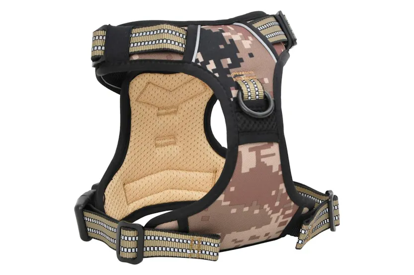 Dog Harness With Reflective Stripes Adjustable Camouflage Brown L Dog Harness With Reflective Stripes Adjustable Camouflage Brown L