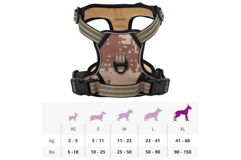Dog Harness With Reflective Stripes Adjustable Camouflage Brown Xl Dog Harness With Reflective Stripes Adjustable Camouflage Brown Xl