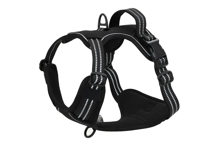 Dog Harness With Lead Collar Adjustable Black L Dog Harness With Lead Collar Adjustable Black L