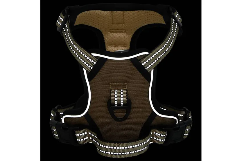Dog Harness With Lead Collar Adjustable Brown L Dog Harness With Lead Collar Adjustable Brown L