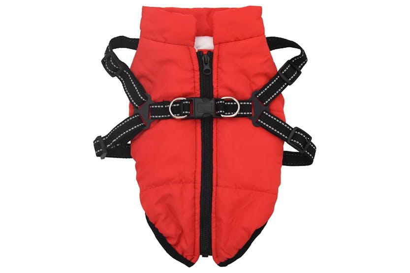Dog Coat With Harness Waterproof Reflective Red M Dog Coat With Harness Waterproof Reflective Red M
