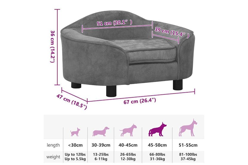 Dog Sofa Grey 67x47x36 Cm Plush Dog Sofa Grey 67x47x36 Cm Plush
