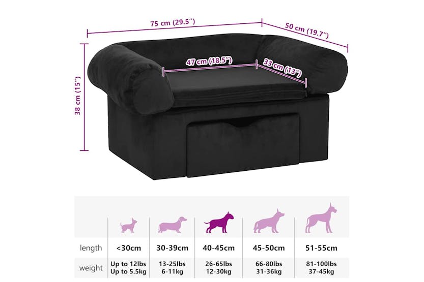 Dog Sofa With Drawer Black 75x50x38 Cm Plush Dog Sofa With Drawer Black 75x50x38 Cm Plush