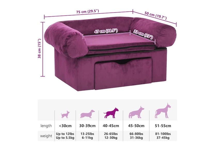 Dog Sofa With Drawer Burgundy 75x50x38 Cm Plush Dog Sofa With Drawer Burgundy 75x50x38 Cm Plush