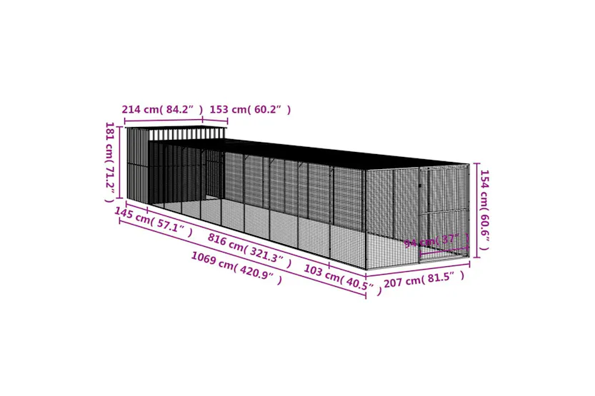 Dog House With Run Light Grey 214x1069x181 Cm Galvanised Steel Dog House With Run Light Grey 214x1069x181 Cm Galvanised Steel