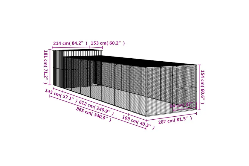 Dog House With Run Light Grey 214x865x181 Cm Galvanised Steel Dog House With Run Light Grey 214x865x181 Cm Galvanised Steel