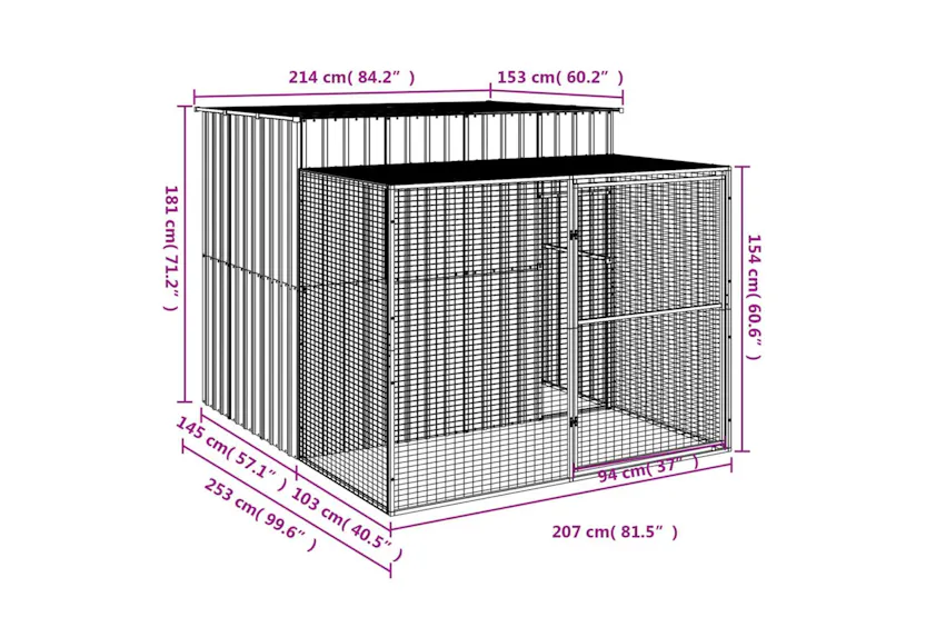Dog House With Run Anthracite 214x253x181 Cm Galvanised Steel Dog House With Run Anthracite 214x253x181 Cm Galvanised Steel