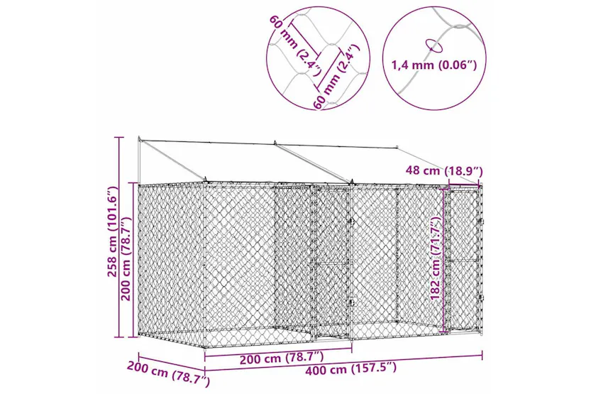 Dog Cage Silver 400 X 200 X 256 Cm Galvanised Steel Dog Cage Silver 400 X 200 X 256 Cm Galvanised Steel