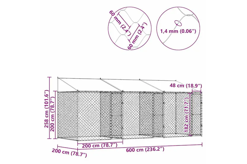 Dog Cage Silver 600 X 200 X 256 Cm Galvanised Steel Dog Cage Silver 600 X 200 X 256 Cm Galvanised Steel