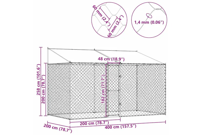 Dog Cage Silver 400 X 200 X 256 Cm Galvanised Steel Dog Cage Silver 400 X 200 X 256 Cm Galvanised Steel