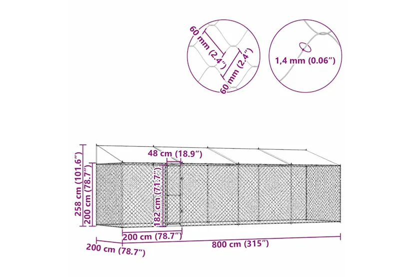 Dog Cage Silver 800 X 200 X 256 Cm Galvanised Steel Dog Cage Silver 800 X 200 X 256 Cm Galvanised Steel