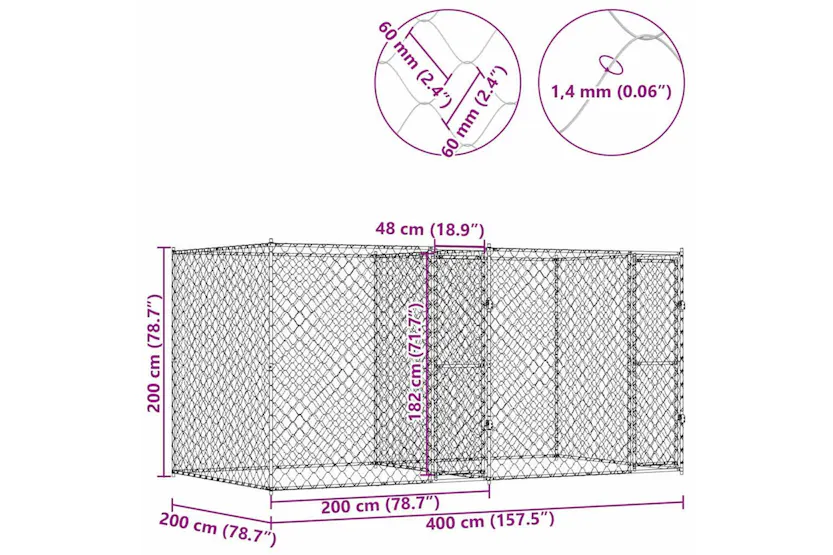 Dog Cage Silver 400 X 200 X 200 Cm Galvanised Steel Dog Cage Silver 400 X 200 X 200 Cm Galvanised Steel