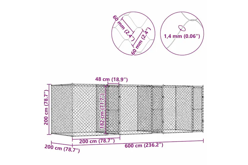 Dog Cage Silver 600 X 200 X 200 Cm Galvanised Steel Dog Cage Silver 600 X 200 X 200 Cm Galvanised Steel