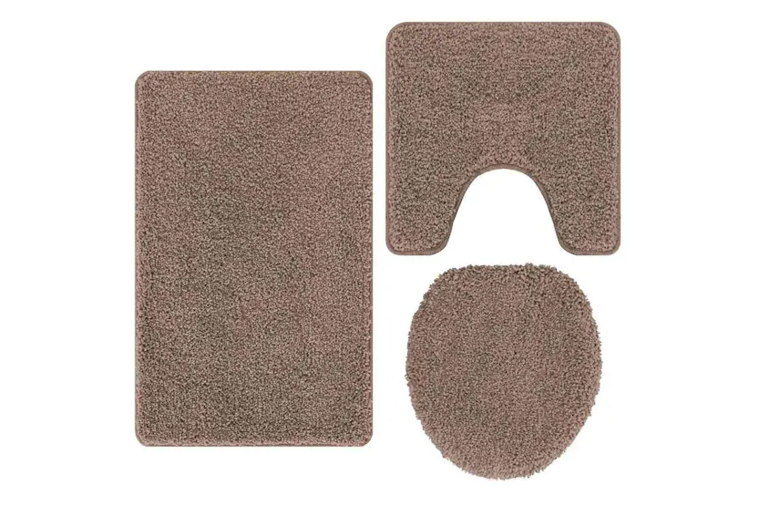 Anti-slip Bath Mat Set 3 Pcs Brown Pp Anti-slip Bath Mat Set 3 Pcs Brown Pp
