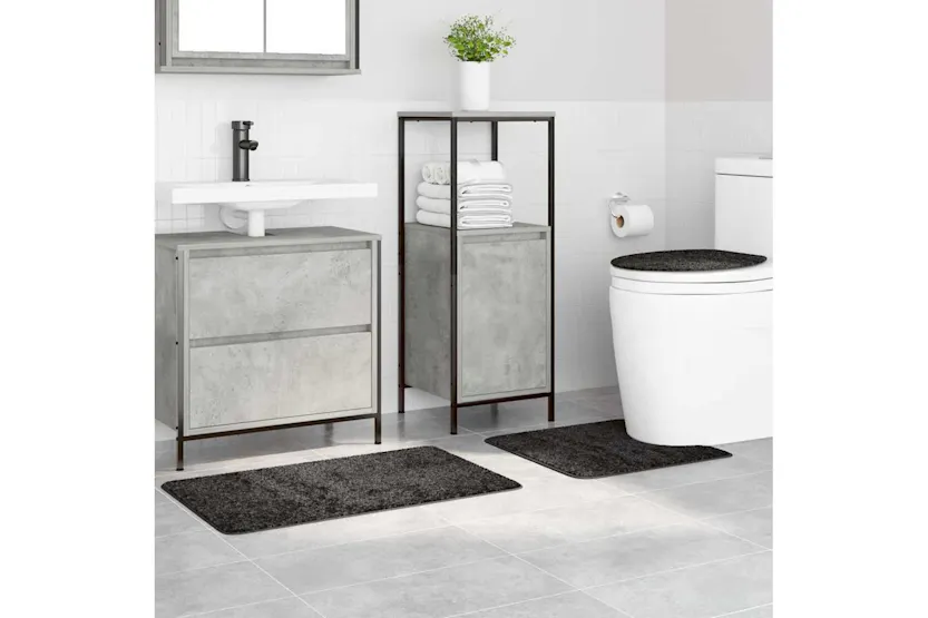 Anti-slip Bath Mat Set 3 Pcs Dark Grey Pp Anti-slip Bath Mat Set 3 Pcs Dark Grey Pp