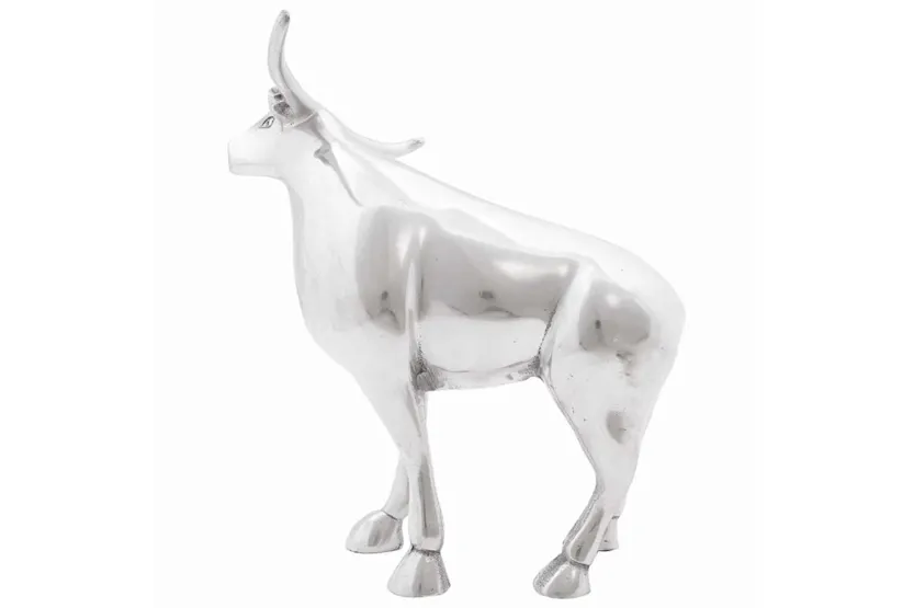 Bull Sculpture Silver 20 X 17 X 23 Cm Aluminium Bull Sculpture Silver 20 X 17 X 23 Cm Aluminium