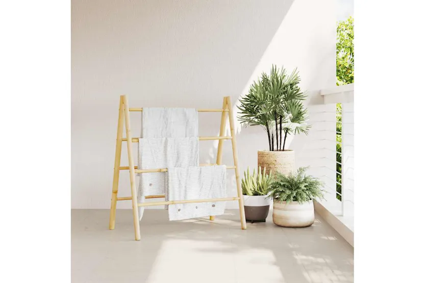Double Towel Ladder With 4 Rungs 90x50x100 Cm Bamboo Double Towel Ladder With 4 Rungs 90x50x100 Cm Bamboo