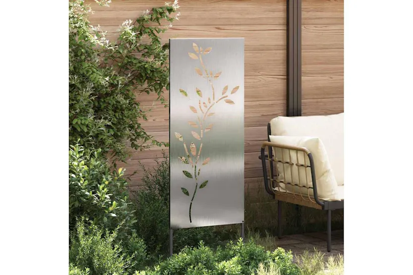 Garden Privacy Screen Floral Silver 50 X140cm Stainless Steel Garden Privacy Screen Floral Silver 50 X140cm Stainless Steel