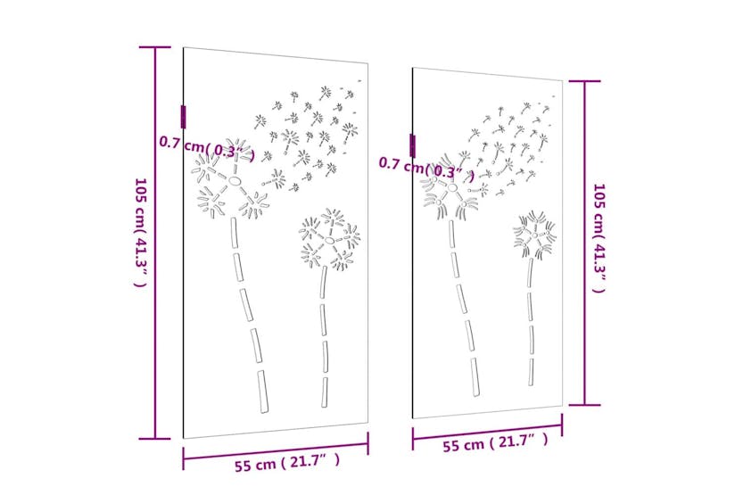 Garden Wall Decorations 2pcs 105x55cm Corten Steel Flower Design Garden Wall Decorations 2pcs 105x55cm Corten Steel Flower Design
