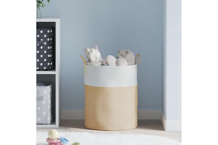 Storage Basket Beige And White 38x46 Cm Cotton Storage Basket Beige And White 38x46 Cm Cotton