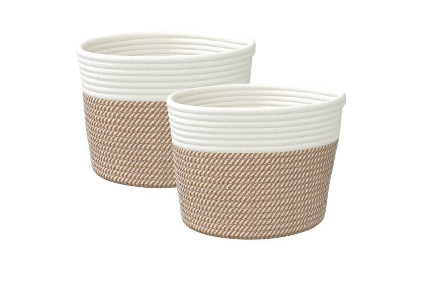 Storage Baskets 2 Pcs Brown And White 24x18 Cm Cotton Storage Baskets 2 Pcs Brown And White 24x18 Cm Cotton