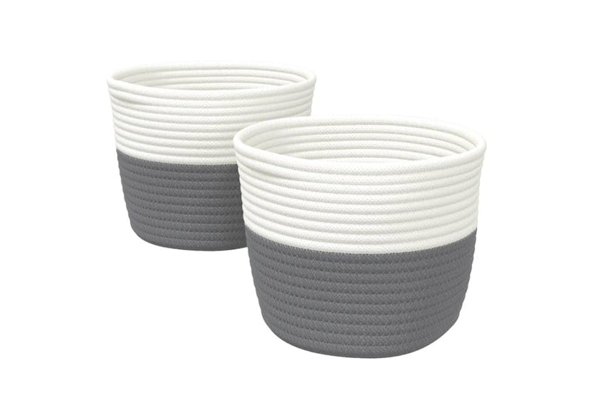 Storage Baskets 2 Pcs Grey And White 24x18 Cm Cotton Storage Baskets 2 Pcs Grey And White 24x18 Cm Cotton