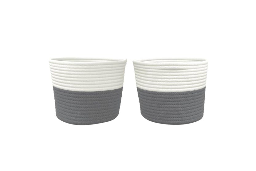 Storage Baskets 2 Pcs Grey And White 24x18 Cm Cotton Storage Baskets 2 Pcs Grey And White 24x18 Cm Cotton