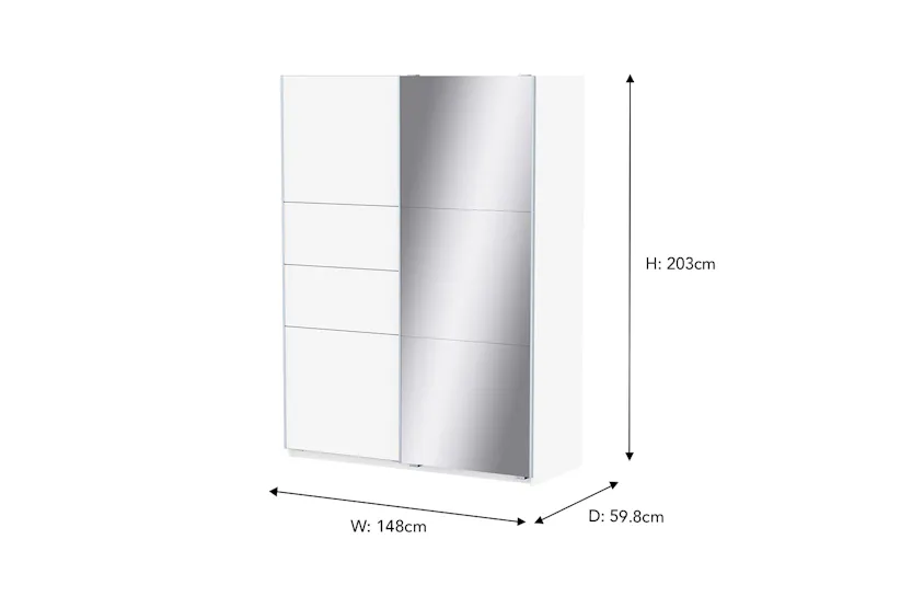 Fast Sliding Door Wardrobe with Mirror | 2 Doors | White | 1.5 m Fast Sliding Door Wardrobe with Mirror | 2 Doors | White | 1.5 m