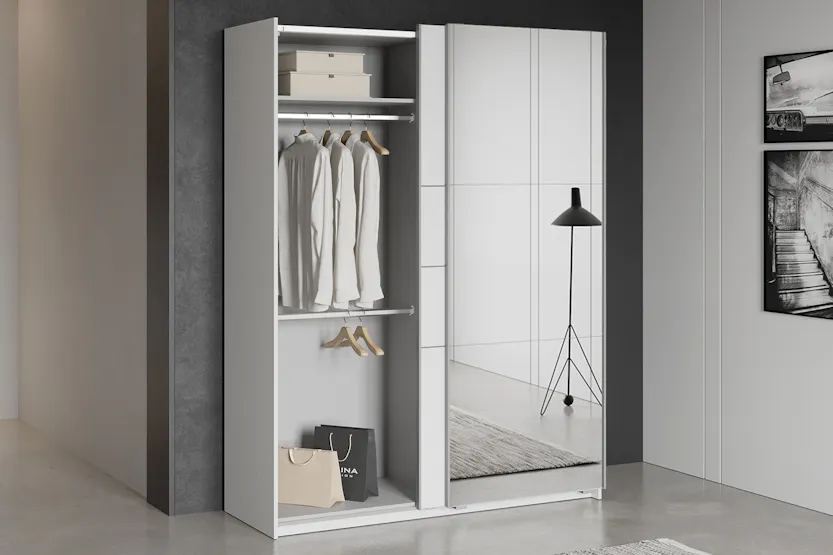 Fast Sliding Door Wardrobe with Mirror | 2 Doors | White | 1.5 m Fast Sliding Door Wardrobe with Mirror | 2 Doors | White | 1.5 m