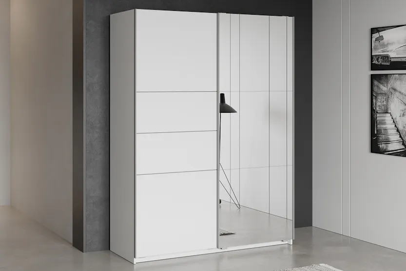 Fast Sliding Door Wardrobe with Mirror | 2 Doors | White | 1.5 m Fast Sliding Door Wardrobe with Mirror | 2 Doors | White | 1.5 m