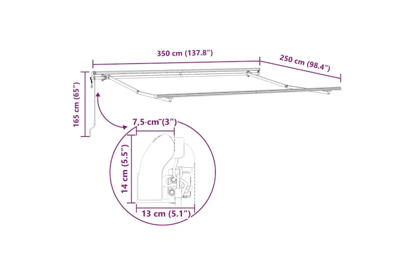 Vidaxl Awning Manual White 35 X 25 M Metal Vidaxl Awning Manual White 35 X 25 M Metal