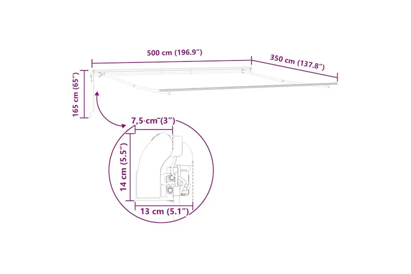 Vidaxl Awning Manual White 5 X 35 M Metal Vidaxl Awning Manual White 5 X 35 M Metal
