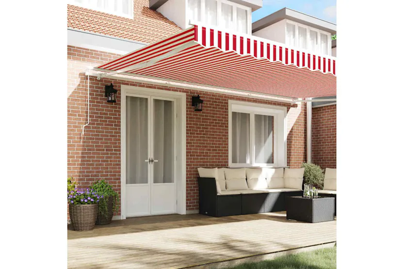 Vidaxl Retractable Awning Red And White 500 X 300 Cm Polyester Metal Vidaxl Retractable Awning Red And White 500 X 300 Cm Polyester Metal