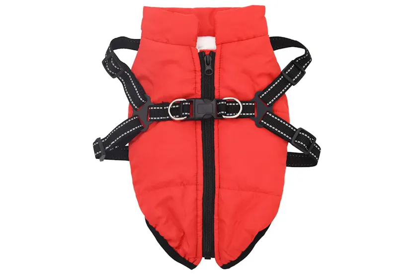 Vidaxl Dog Coat With Harness Red M Fleece And Polyester Vidaxl Dog Coat With Harness Red M Fleece And Polyester