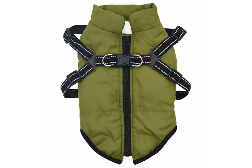 Vidaxl Dog Coat With Harness Army Green M Fleece And Polyester Vidaxl Dog Coat With Harness Army Green M Fleece And Polyester