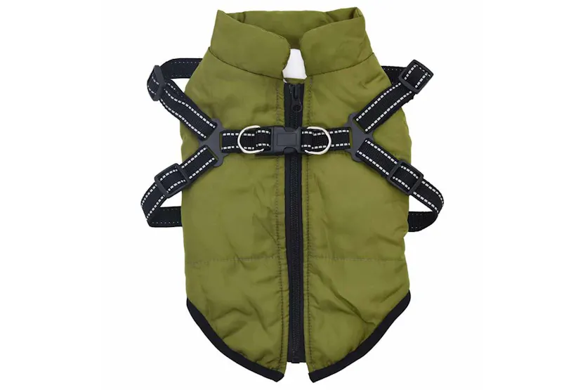 Vidaxl Dog Coat With Harness Army Green 2xl Fleece And Polyester Vidaxl Dog Coat With Harness Army Green 2xl Fleece And Polyester