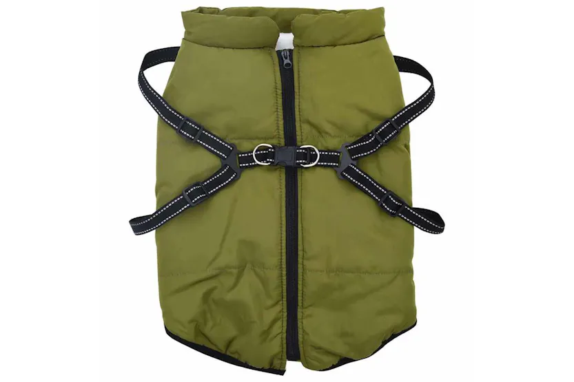 Vidaxl Dog Coat With Harness Army Green 6xl Fleece And Polyester Vidaxl Dog Coat With Harness Army Green 6xl Fleece And Polyester