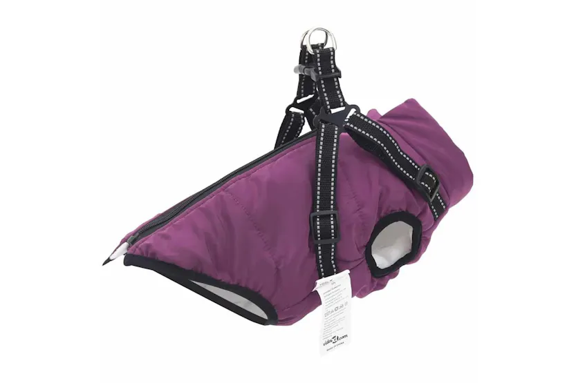 Vidaxl Dog Coat With Harness Purple L Fleece And Polyester Vidaxl Dog Coat With Harness Purple L Fleece And Polyester