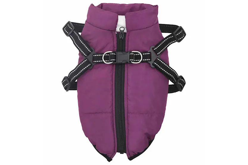 Vidaxl Dog Coat With Harness Purple L Fleece And Polyester Vidaxl Dog Coat With Harness Purple L Fleece And Polyester