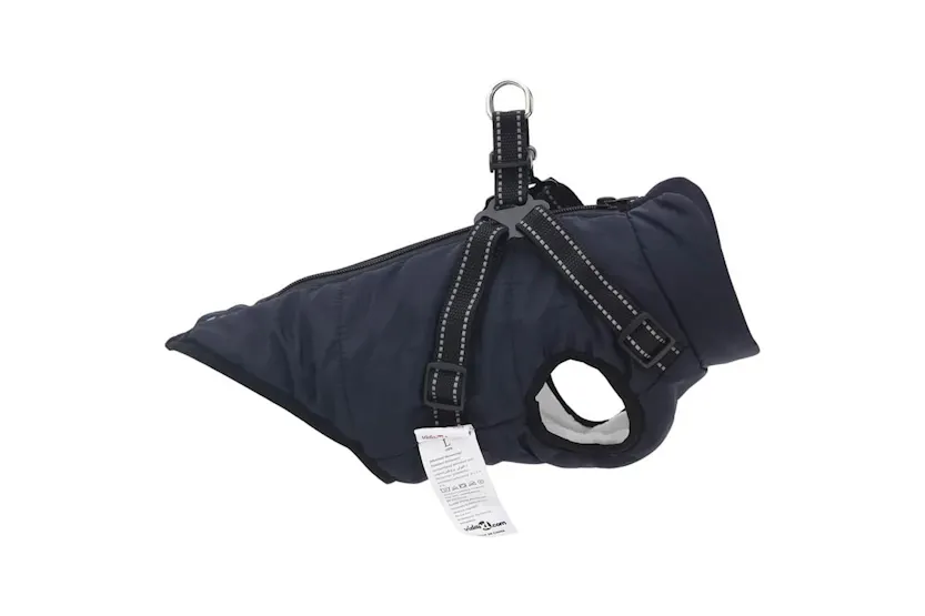 Vidaxl Dog Coat With Harness Navy Blue M Fleece And Polyester Vidaxl Dog Coat With Harness Navy Blue M Fleece And Polyester
